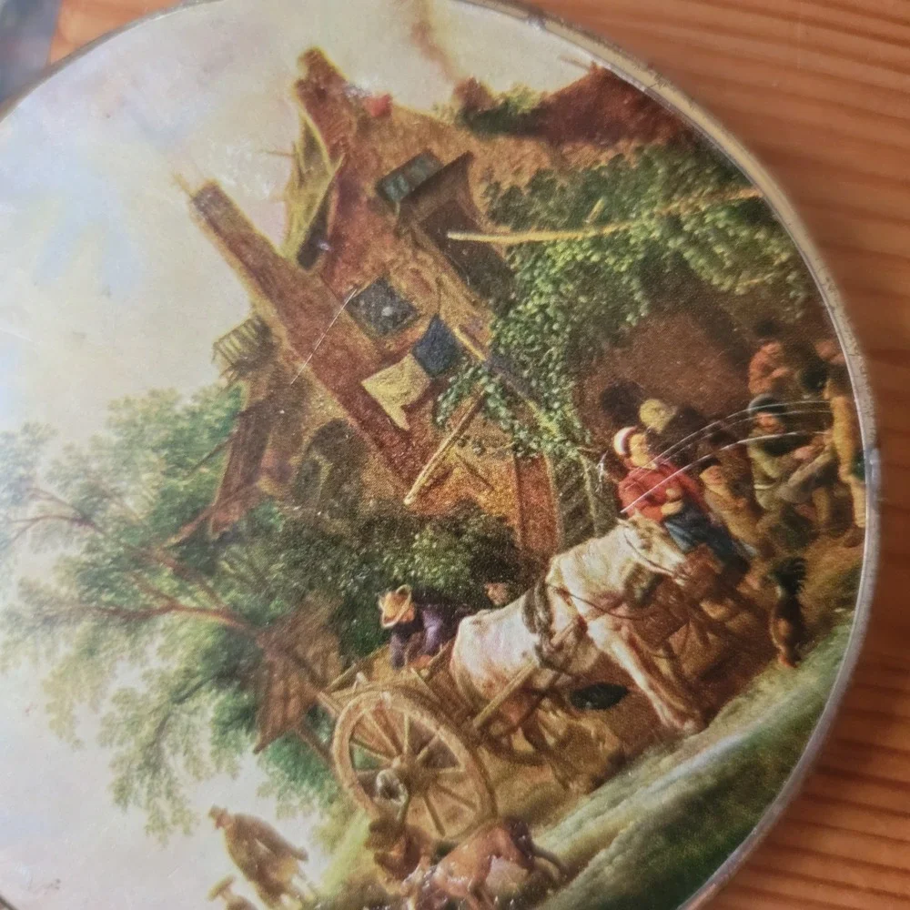 Vintage Round Trinket Box Decorative Scene Collectible Compact